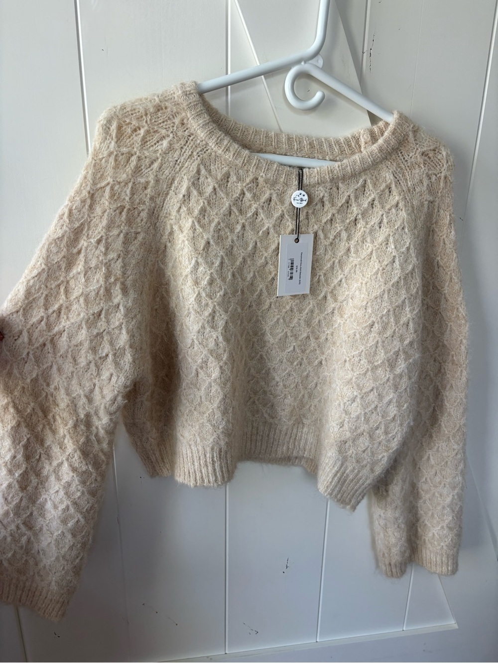 Freebird Cream Textured Cropped Crewneck Sweater